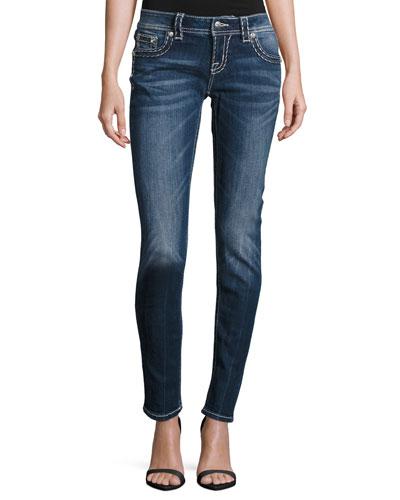Faded Embroidered Skinny Jeans,