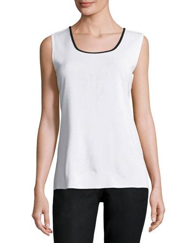 Scoop-neck Knit Tank, White/black