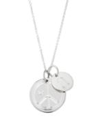 Sterling Silver Block Initial & Peace Sign Charm Necklace