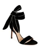 Beaded Suede Ankle-tie Bow