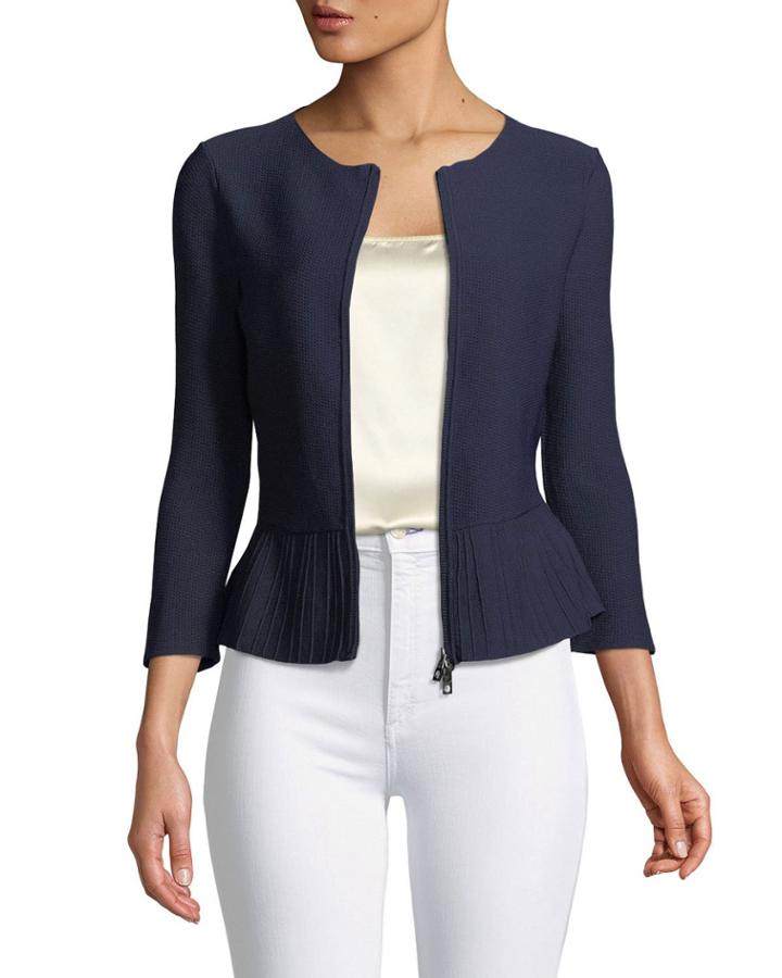 Zip-front Pleated-hem Peplum Jacket
