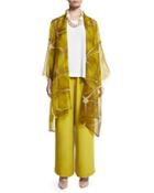 Open-front Sheer Long Jacket, Dark Olive Oil