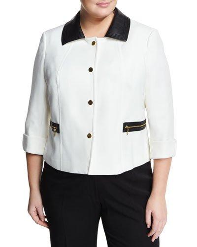 Wanda Ponte Jacket W/ Faux-leather Trim, White/black,