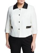 Wanda Ponte Jacket W/ Faux-leather Trim, White/black,
