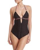 Zigzag Low-back One-piece Swimsuit, Black