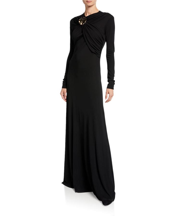 Long-sleeve Wrapped Golden Button Dress