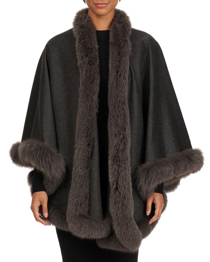 Wool/cashmere Cape W/ Fox Fur Trim