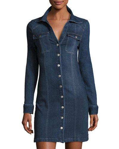 Denim Snap-front Dress, Admiral Blue