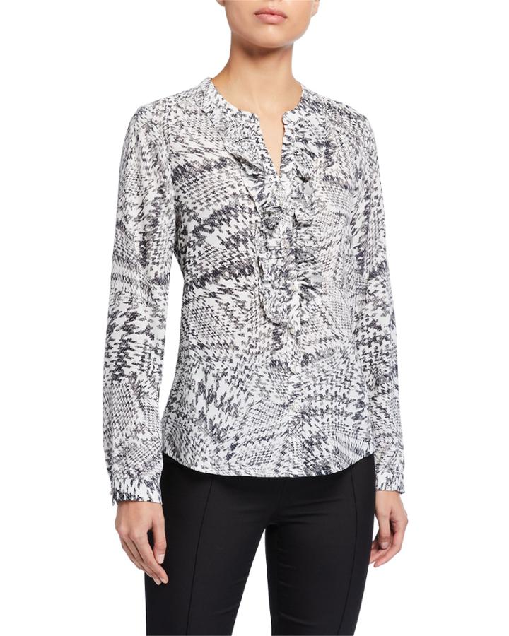 Ruffle Long Sleeve Pearlescent Button Blouse