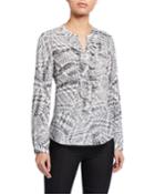 Ruffle Long Sleeve Pearlescent Button Blouse