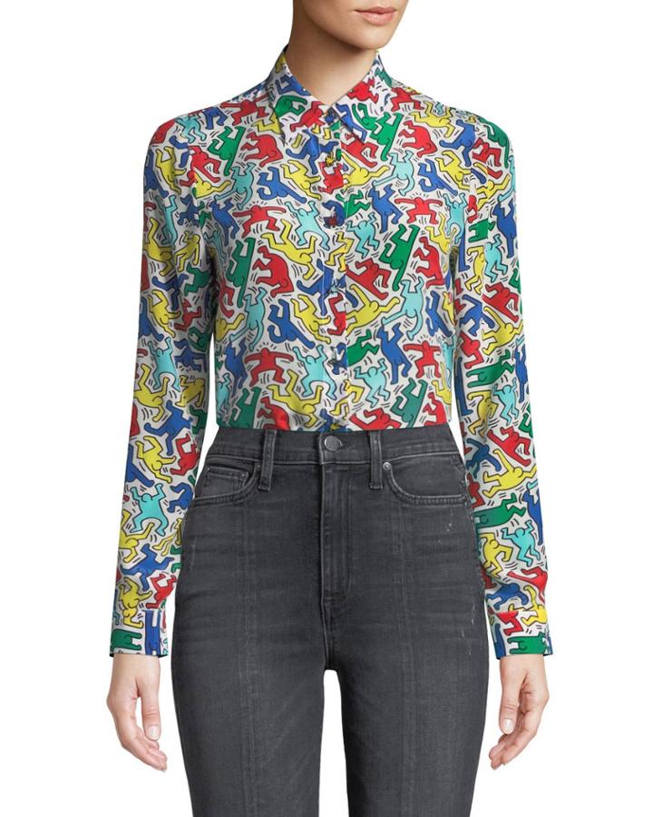 Keith Haring X Alice + Olivia Willa Placket Top