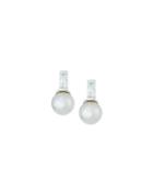 White Pearl & Cz Crystal Stud Earrings,