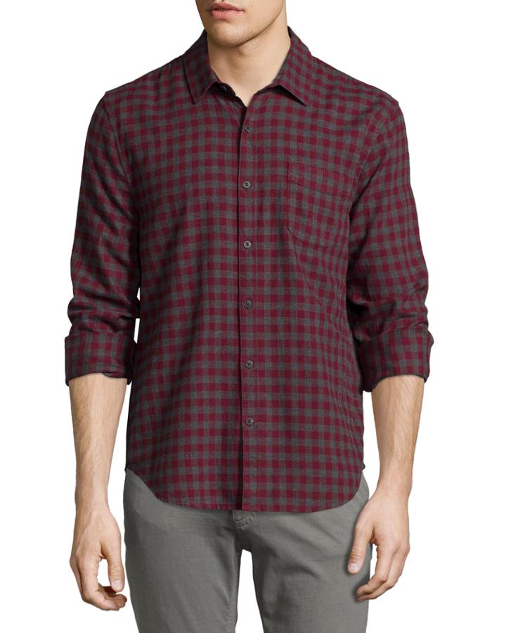 Joe's Jeans Check Woven Sport Shirt, Wine/charcoal, Men's, Size: Small, Red/ Char