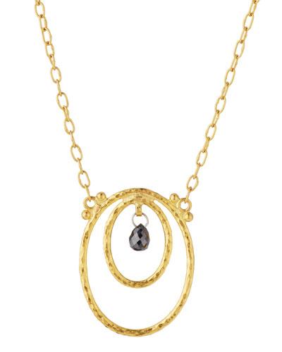 Glow 24k Double-oval & Black Diamond Pendant Necklace