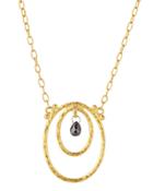 Glow 24k Double-oval & Black Diamond Pendant Necklace