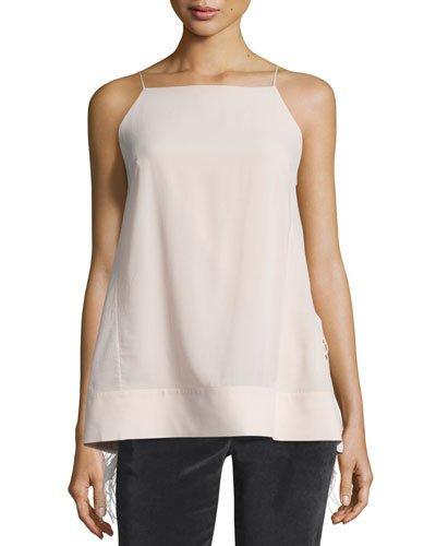 Sleeveless Fringe-trim Blouse, Flesh