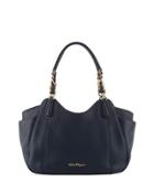 Smooth Leather Hobo Tote Bag, Navy