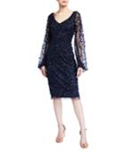 Stretch Balloon-sleeve 3d Hand-beaded Dress