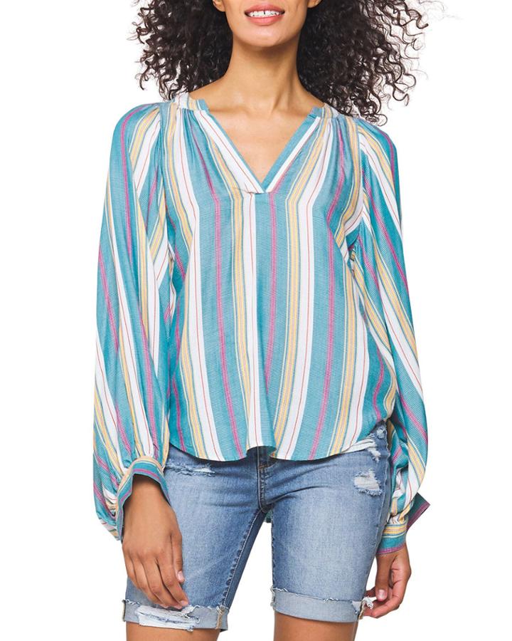 Alva Striped Balloon-sleeve Blouse