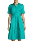 Rayenne Short-sleeve Dress W/waist Tie, Aquarium