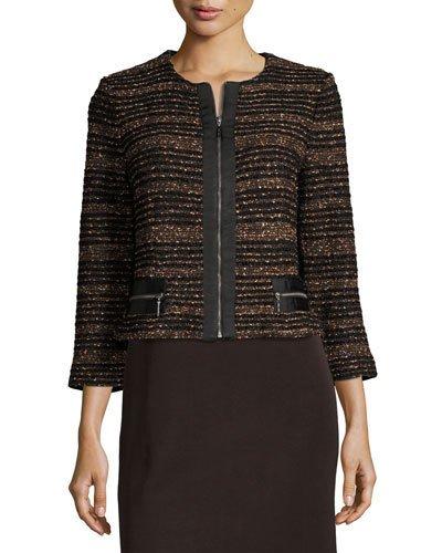 Tweed-knit Zip-front Jacket