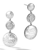 Dot Hammered Silver Diamond Pave 3-drop Earrings