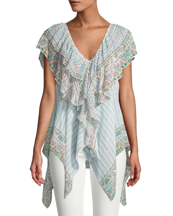 Ruffled Handkerchief V-neck Blouse