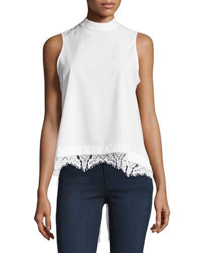 Sleeveless Lace-hem Blouse, Off White