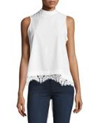 Sleeveless Lace-hem Blouse, Off White
