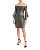 Metallic Knit Bell-sleeve Dress