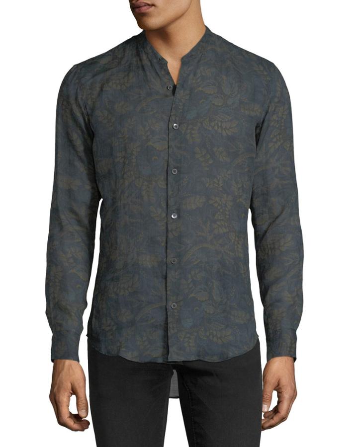 Floral-print Band-collar