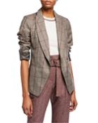 One-button Plaid Blazer W/ Paillette Under-collar