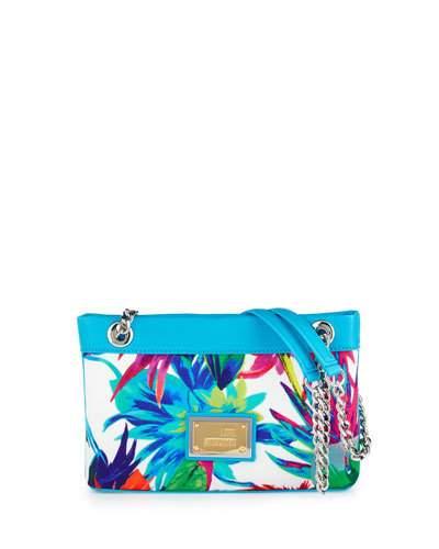 Jungle-print Canvas Shoulder Bag, White/blue