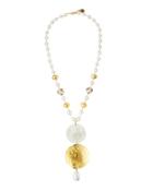 Pearl Beaded Triple Pendant Necklace