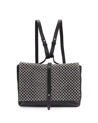 Ainslie Mini Straw-flap Leather Backpack, Black/multi