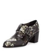 Floral-printed Leather Buckle Pump,