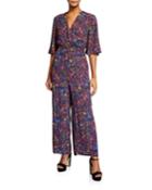 V-neck Short-sleeve Smocked-waist Jumpsuit