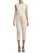 Bow-belt Lace-top Jogger Jumpsuit
