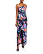 Whitney Floral Satin Bustier Column Gown
