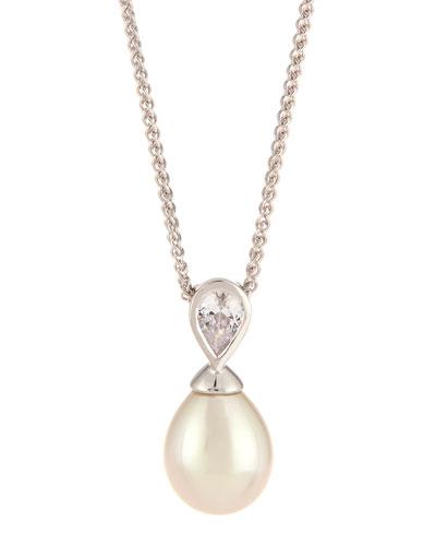 Baroque Pearl & Teardrop Cz Crystal Pendant Necklace, White