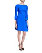 Bateau-neck 3/4-sleeve A-line Asymmetric