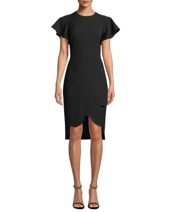 Dade High-low Flutter-sleeve Crepe Dress