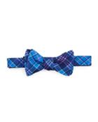 Plaid Wool Bow Tie, Plum/blue