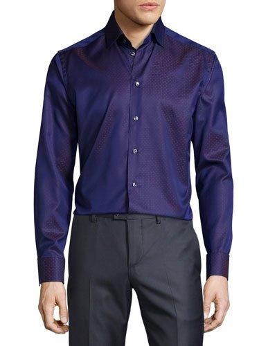 Dot-print Long-sleeve Sport Shirt, Dark Purple