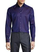 Dot-print Long-sleeve Sport Shirt, Dark Purple