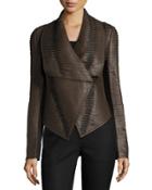 Faux-leather Striped Drape-front Jacket, Brown