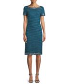 Sequined Sheen Tweed Sheath Cocktail Dress