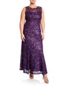 Floral Embroidered Soutache A-line Gown,