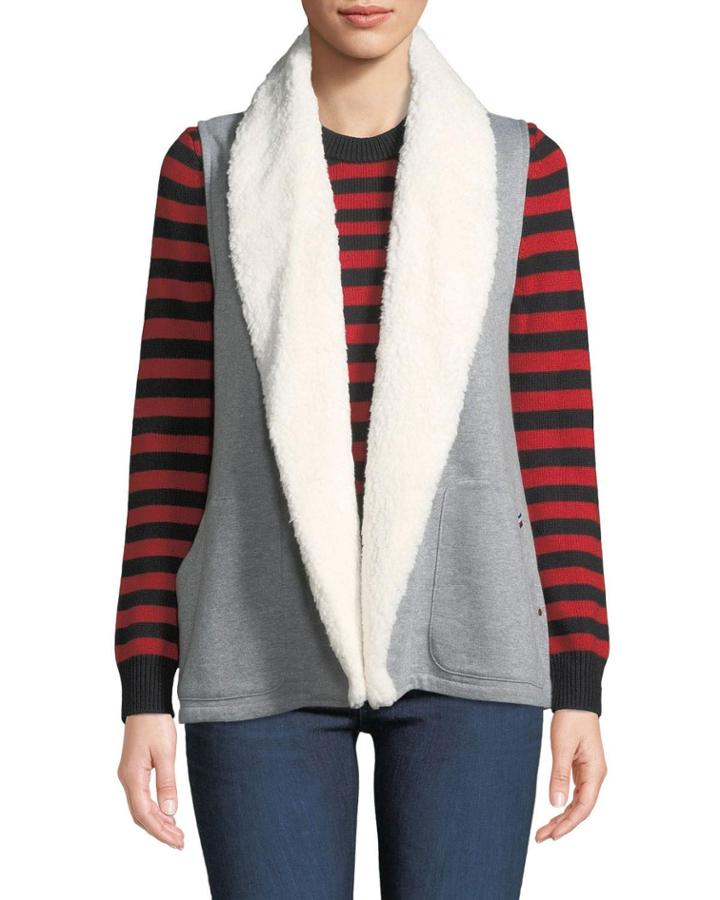 French Terry Vest With Faux-sherpa Collar