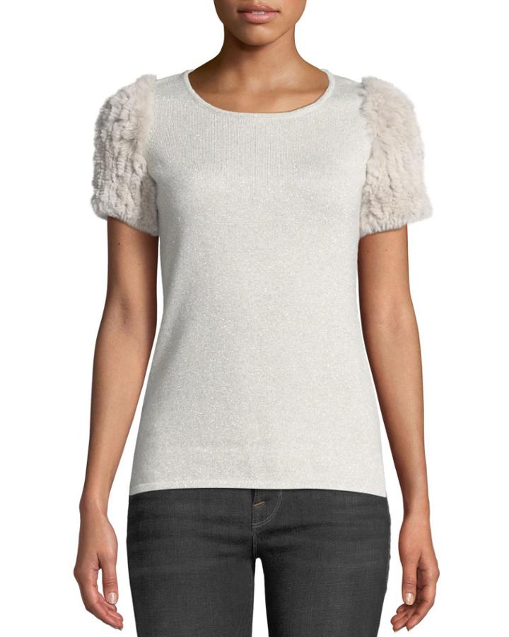 Metallic Cashmere Sweater With Fur